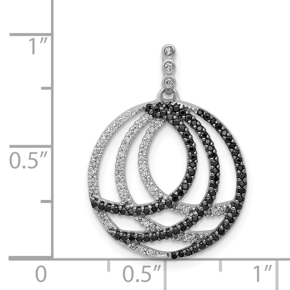 14k White Gold 3/8ct. White and Black Real Diamond Fancy Circle Pendant