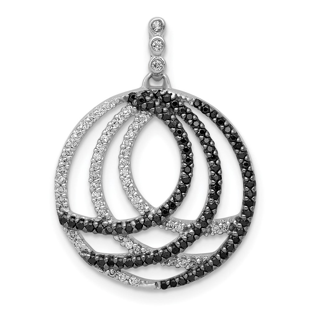 14k White Gold 3/8ct. White and Black Real Diamond Fancy Circle Pendant