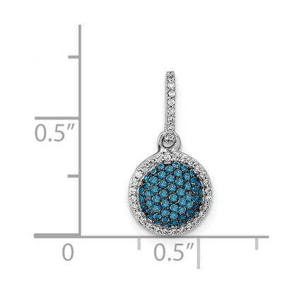 Solid 14k White Gold White/Blue Simulated CZ Circle Cluster Pendant