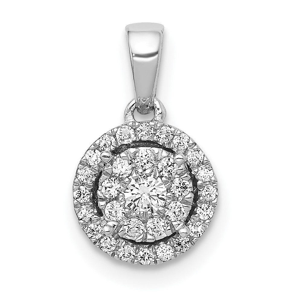 14k White Gold 1/4ct. Real Diamond Round Halo Cluster Pendant