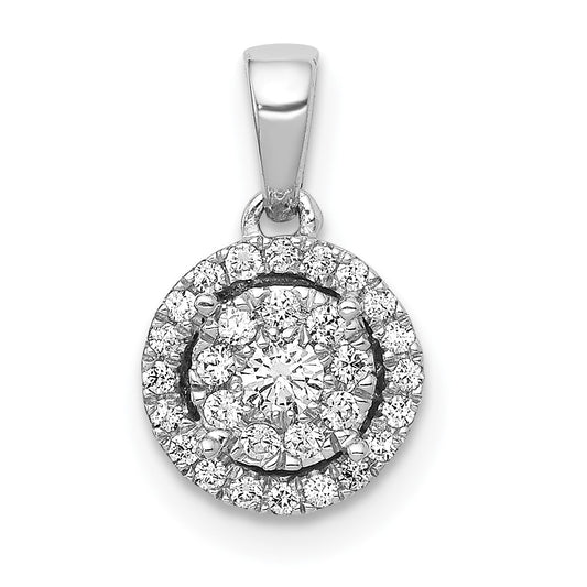 14k White Gold 1/4ct. Real Diamond Round Halo Cluster Pendant