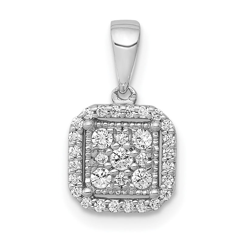 14k White Gold 1/4ct. Real Diamond Square Cluster Pendant