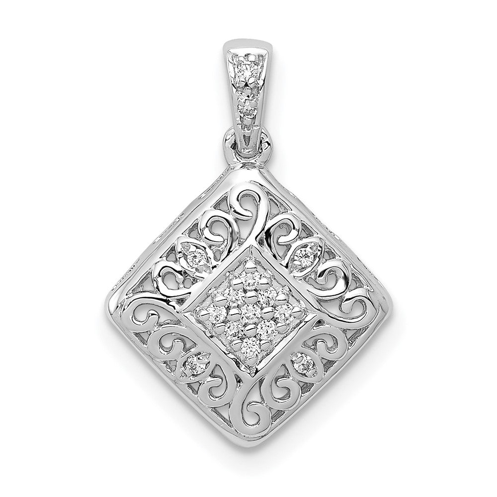 14k White Gold 1/15ct. Real Diamond Fancy Pendant