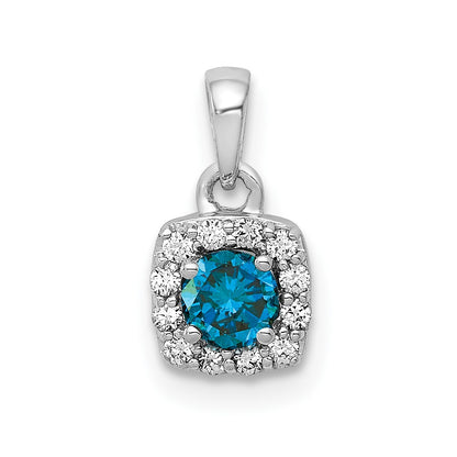 14k White Gold 1/3ct. Blue/White Real Diamond Square Pendant