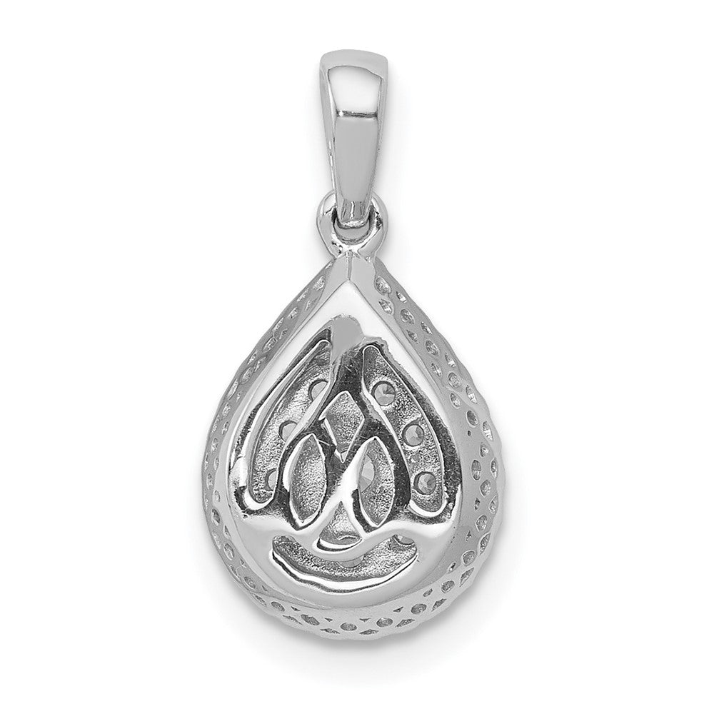 Solid 14k White Gold Simulated CZ Teardrop Pendant