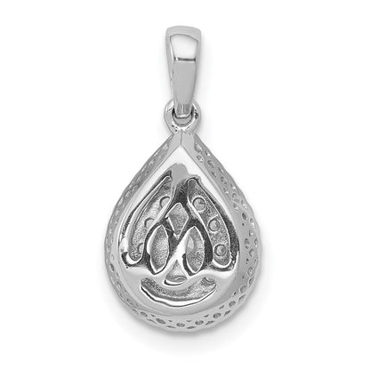 Solid 14k White Gold Simulated CZ Teardrop Pendant