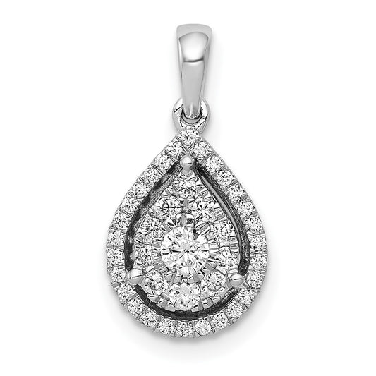 Solid 14k White Gold Simulated CZ Teardrop Pendant