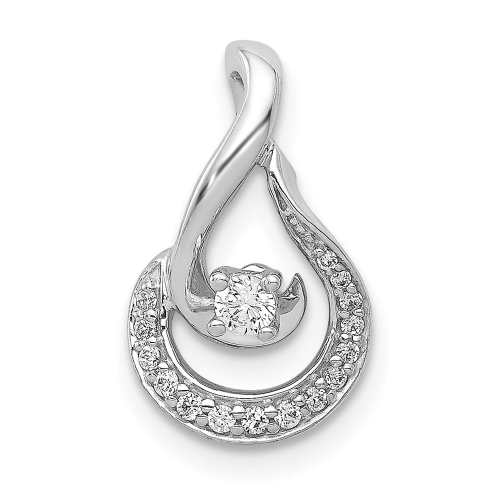 14k White Gold 1/8ct. Real Diamond Teardrop Chain Slide