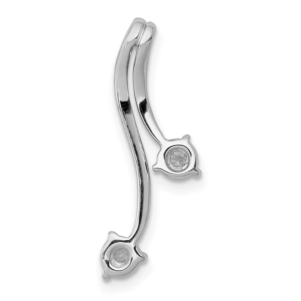 14k White Gold 1/10ct. Real Diamond Double Curved Lines Chain Slide