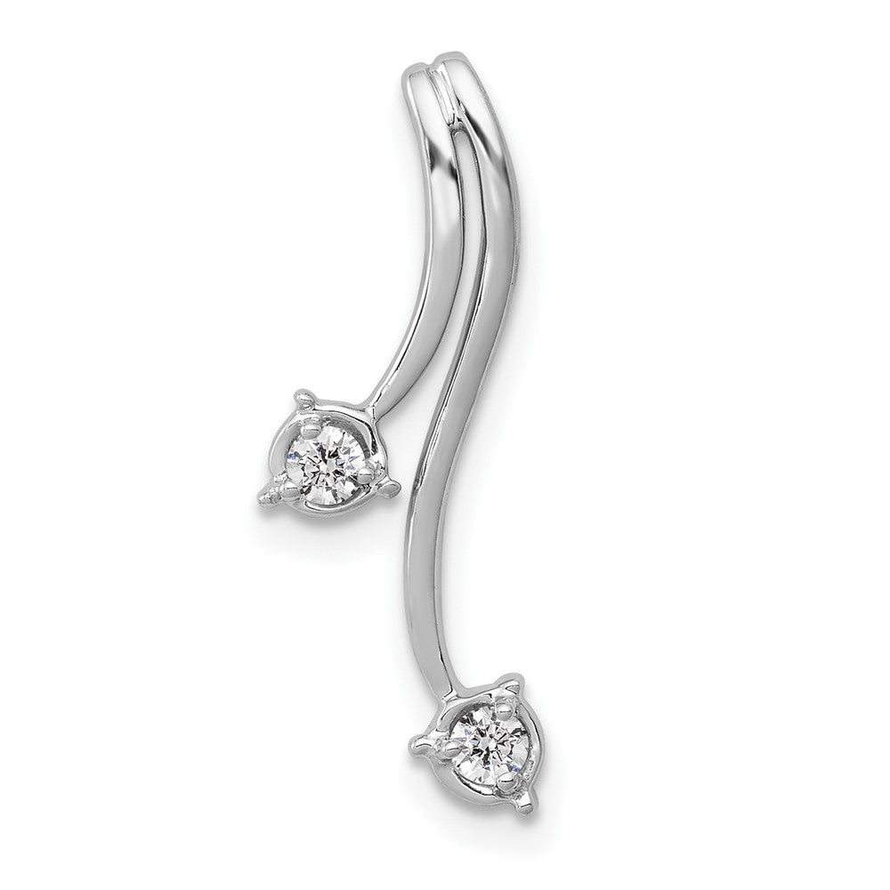 14k White Gold 1/10ct. Real Diamond Double Curved Lines Chain Slide