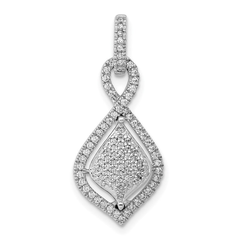 14k White Gold Pave 1/3ct. Real Diamond Fancy Dangle Pendant