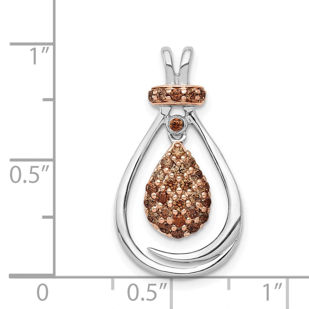 14k White Gold w/Rose Rhodium 1/4ct Champagne Real Diamond Chain Slide