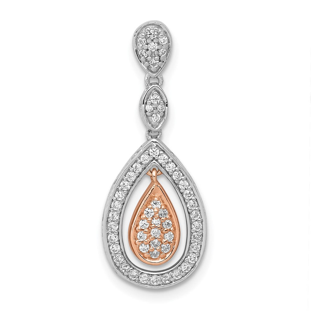 14k Rose and White Gold 1/4ct. Real Diamond Double Teardrop Chain Slide