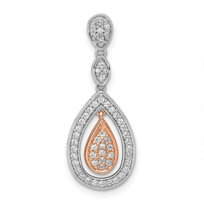 14k Rose and White Gold 1/4ct. Real Diamond Double Teardrop Chain Slide
