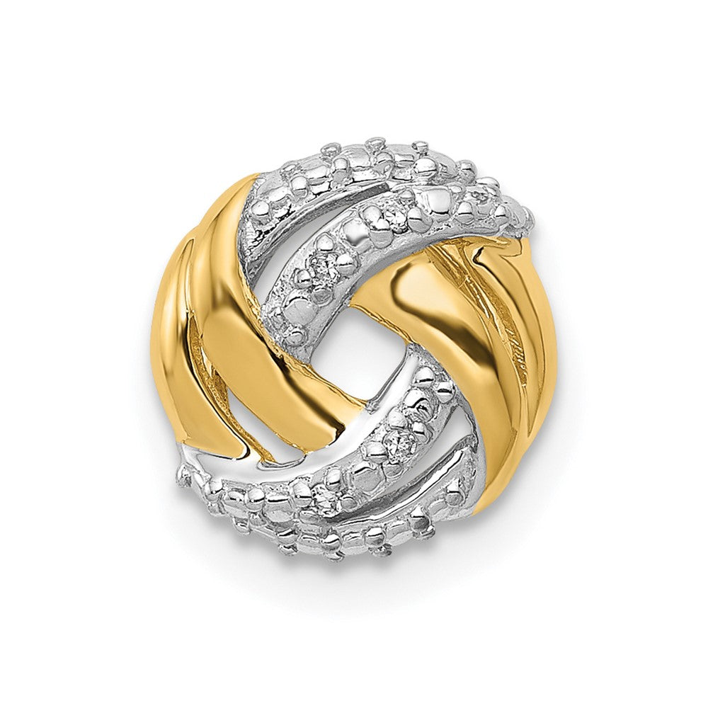 14k Yellow Gold .02ct. Real Diamond w/Rhodium Accents Round Chain Slide