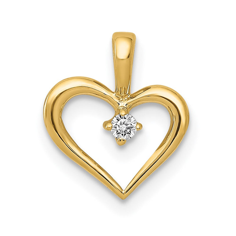 14K Yellow Gold AA .02ct. Real Diamond Heart Pendant
