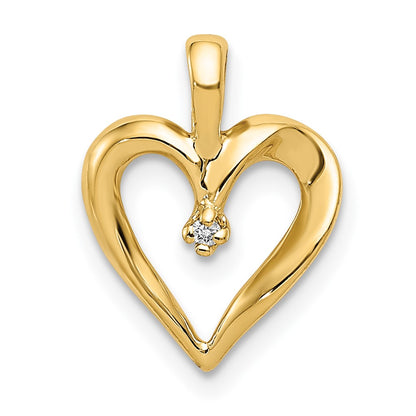 14K Yellow Gold AA Real Diamond Heart Pend