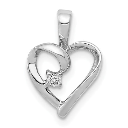 14k White Gold AA .02ct. Real Diamond Heart Pendant