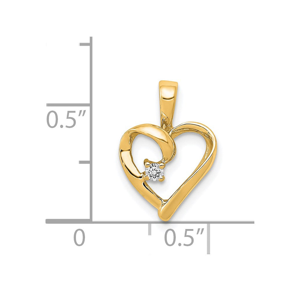 14K Yellow Gold AA .02ct. Real Diamond Heart Pendant