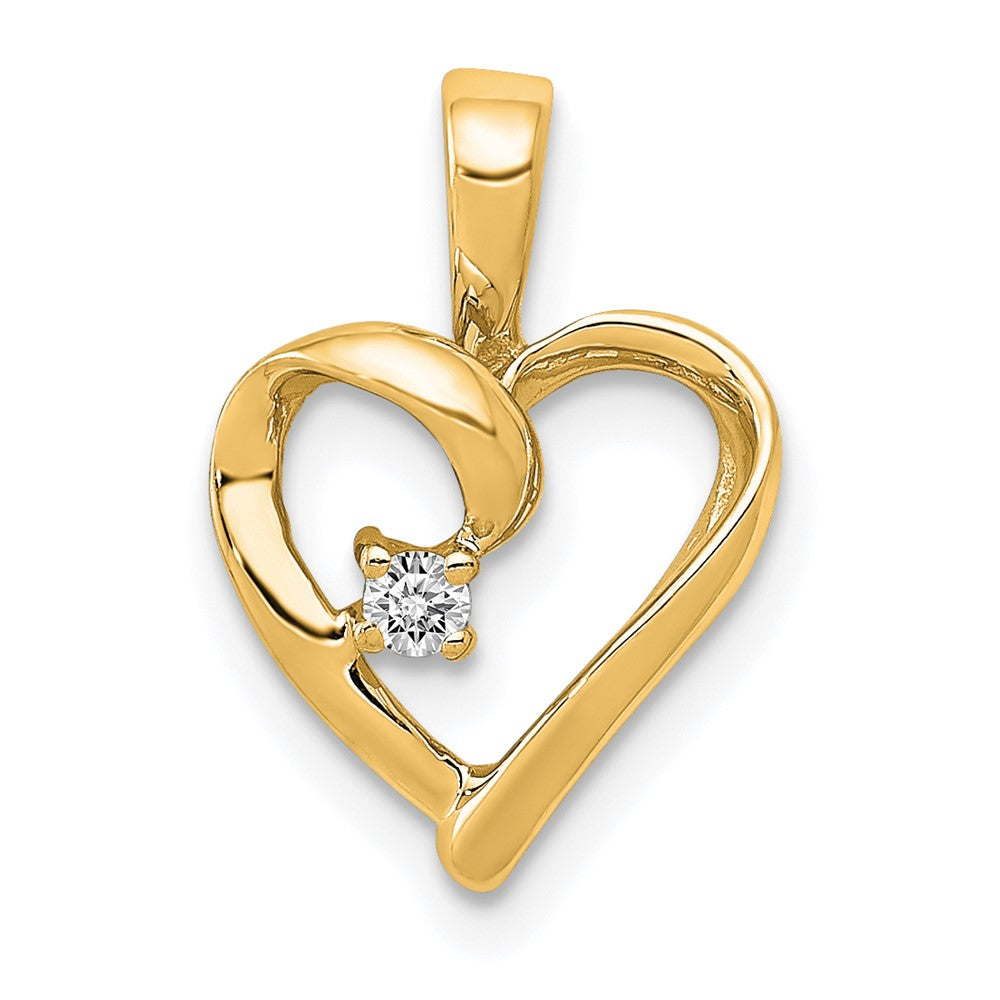 14K Yellow Gold AA .02ct. Real Diamond Heart Pendant