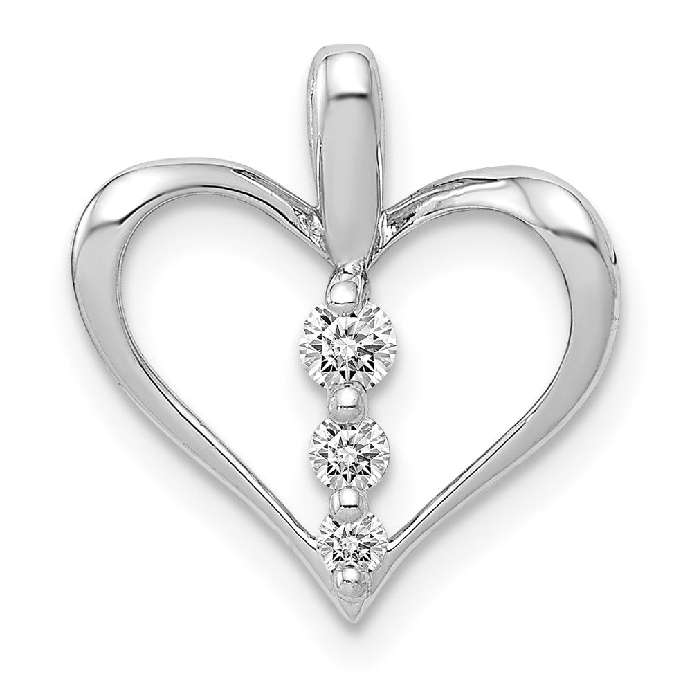 14k White Gold 1/10ct. Real Diamond 3-stone Heart Pendant