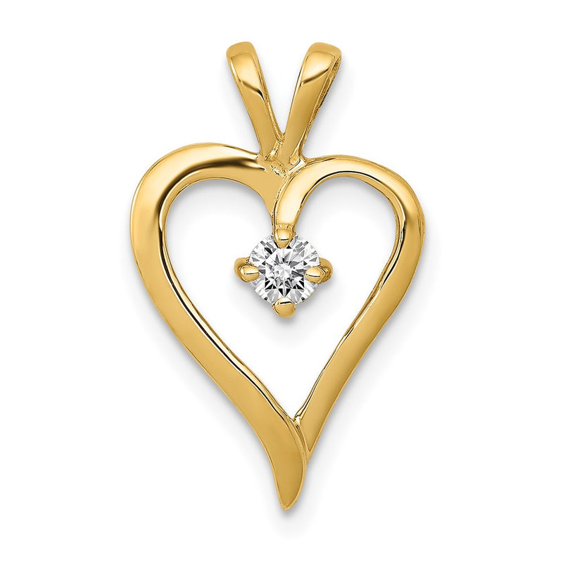 14K Yellow Gold AA 1/10ct. Real Diamond Heart Pendant