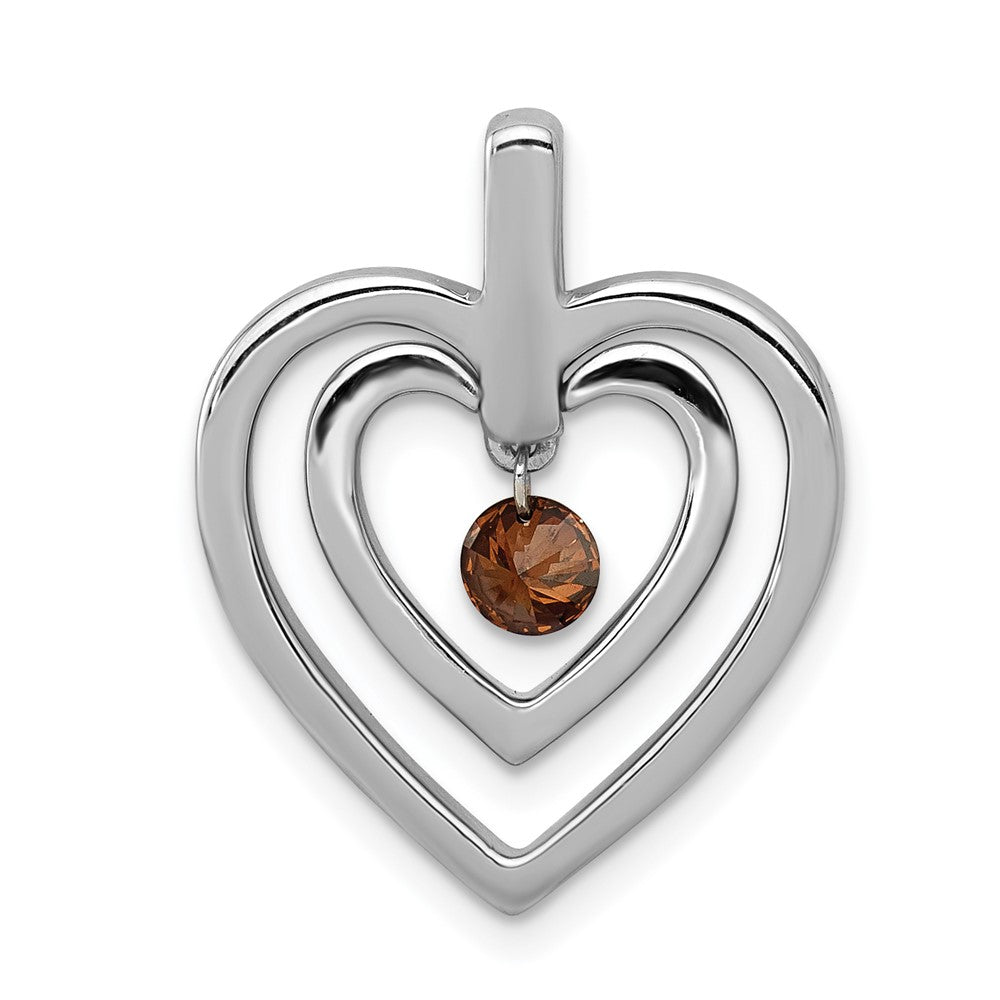 14k White Gold 1/6ct. Red Real Diamond Double Heart Pendant