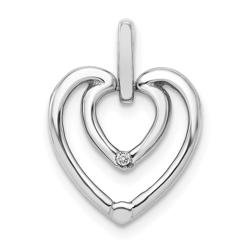 14k White Gold .01ct. Real Diamond Double Heart Pendant