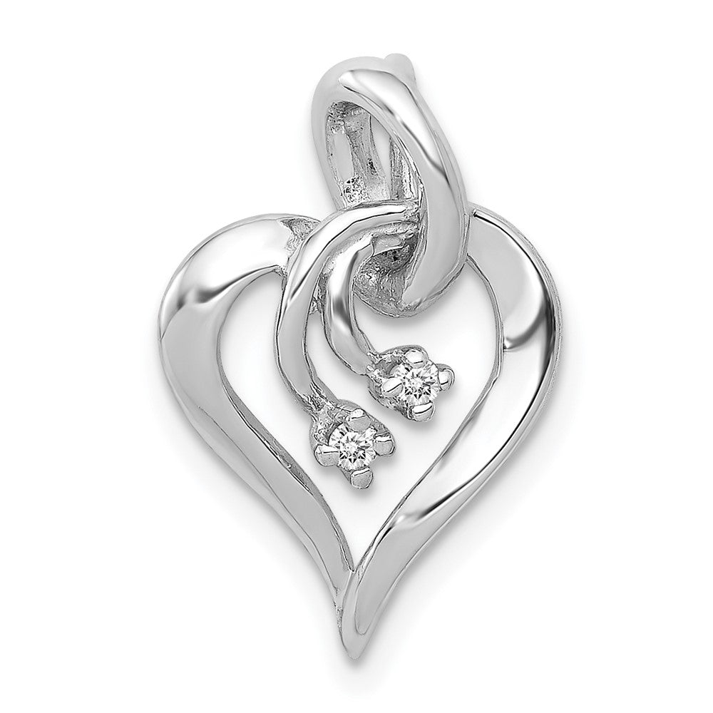 14k White Gold AA Real Diamond Fancy Heart Pendant