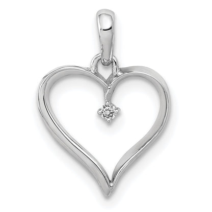 14K White Gold 1/20ct. Real Diamond Heart Pendant