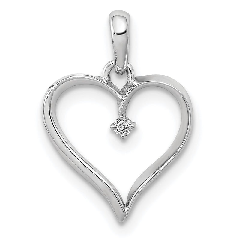 14K White Gold 1/20ct. Real Diamond Heart Pendant
