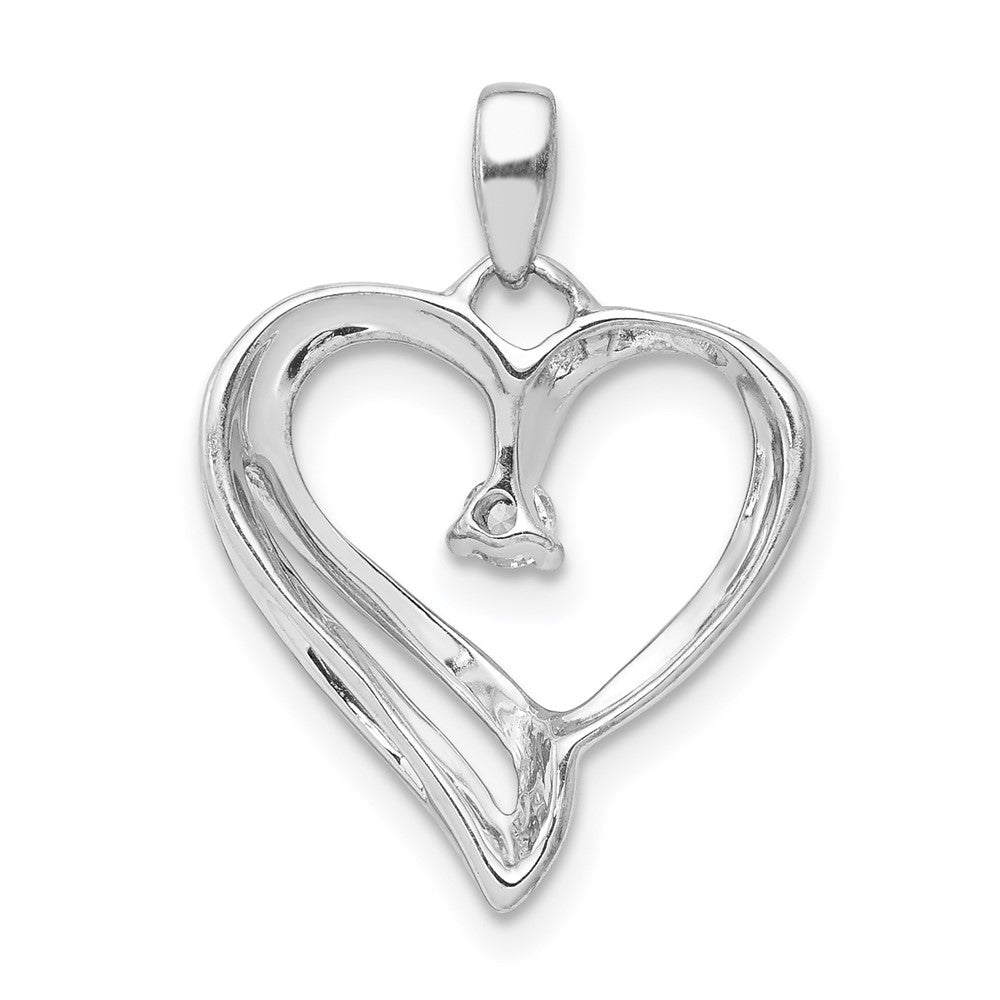14k White Gold 1/15ct. Real Diamond Heart Pendant