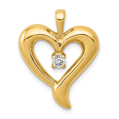 14K Yellow Gold AA Real Diamond Heart Pendant
