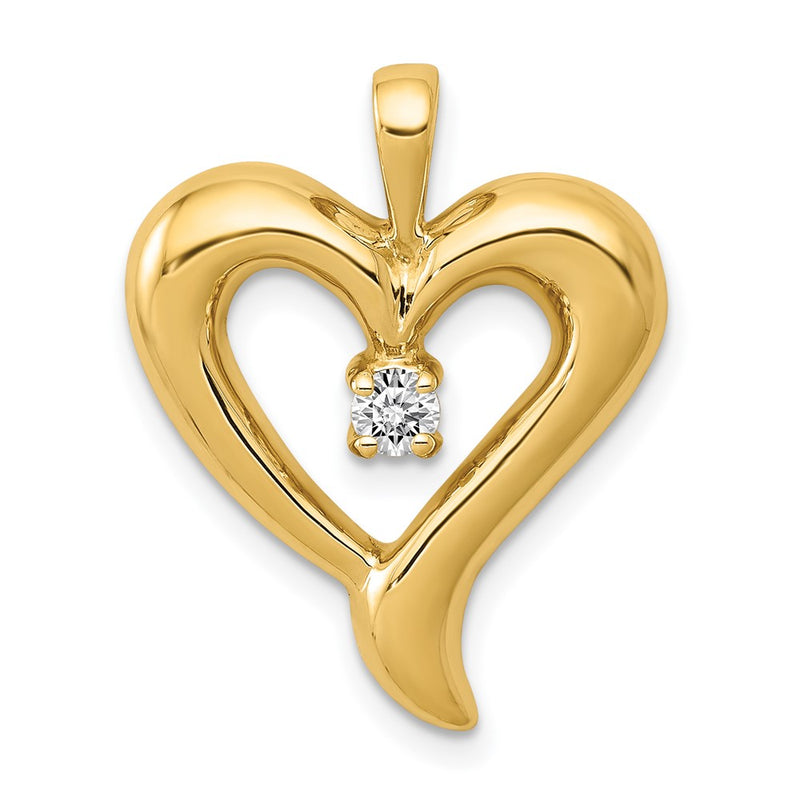 14K Yellow Gold AA Real Diamond Heart Pendant