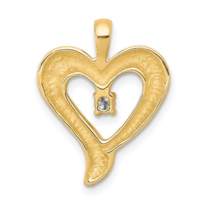 14K Yellow Gold AA Real Diamond Heart Pendant
