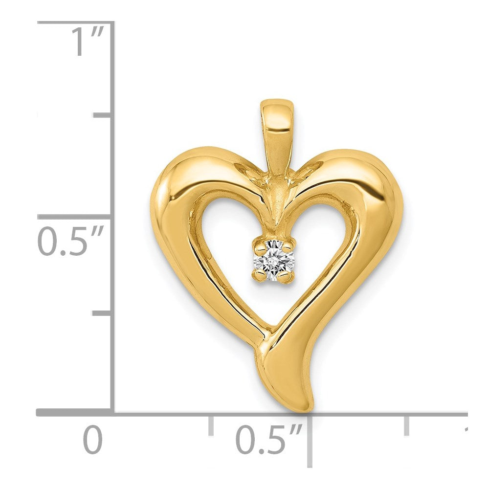 14K Yellow Gold AA Real Diamond Heart Pendant