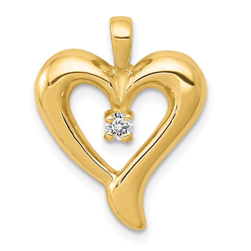 14K Yellow Gold AA Real Diamond Heart Pendant