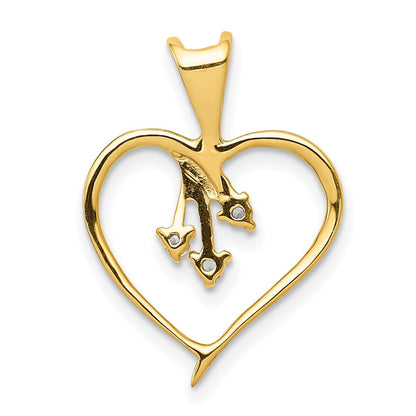 14K Yellow Gold Real Diamond Heart Pendant