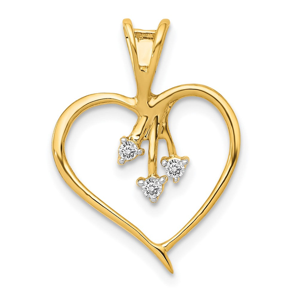 14K Yellow Gold Real Diamond Heart Pendant