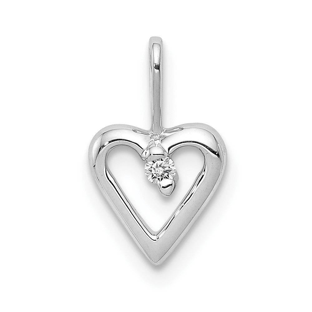14k White Gold .02ct. Real Diamond Heart Pendant