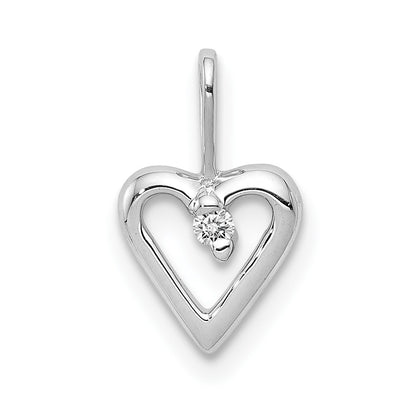 14k White Gold .02ct. Real Diamond Heart Pendant