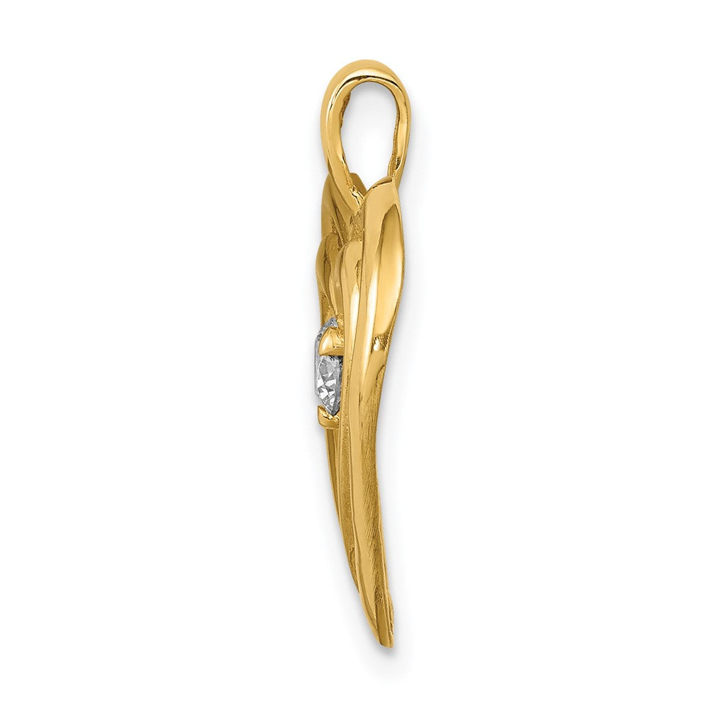 14K Yellow Gold AA Real Diamond Double Heart Pendant