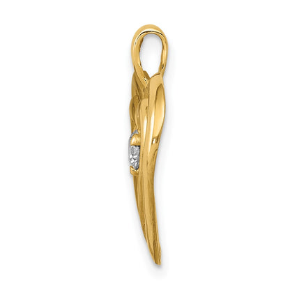 14K Yellow Gold AA Real Diamond Double Heart Pendant