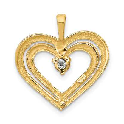 14K Yellow Gold AA Real Diamond Double Heart Pendant