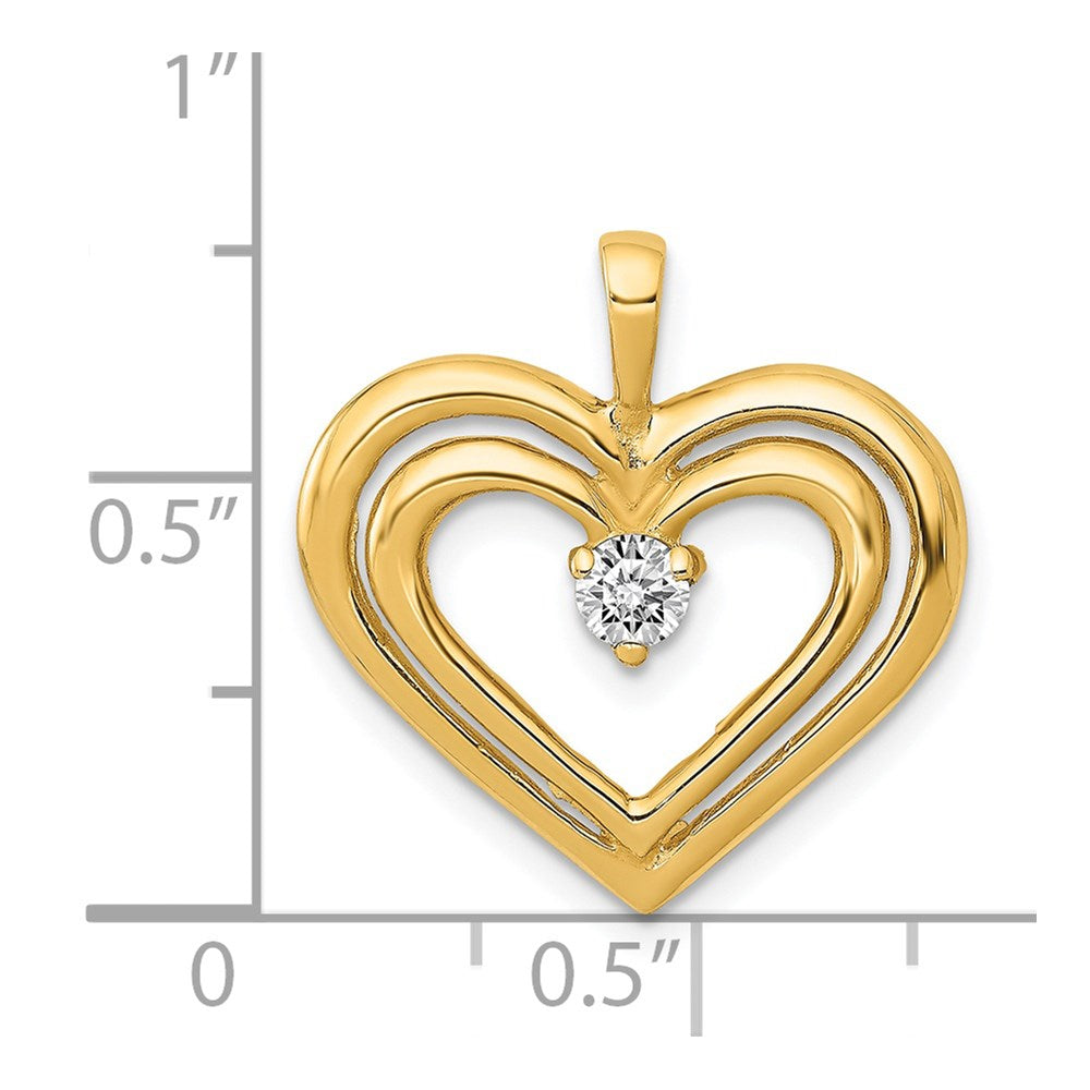 14K Yellow Gold AA Real Diamond Double Heart Pendant