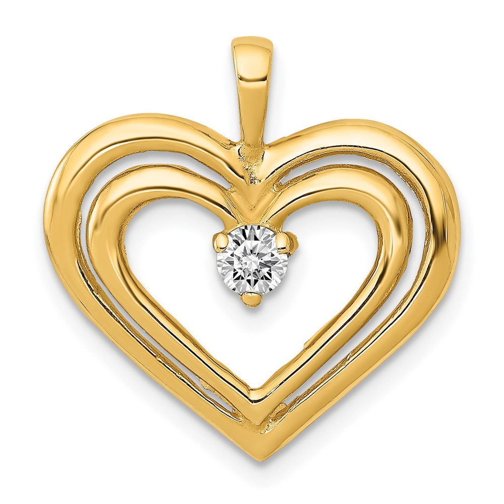 14K Yellow Gold AA Real Diamond Double Heart Pendant