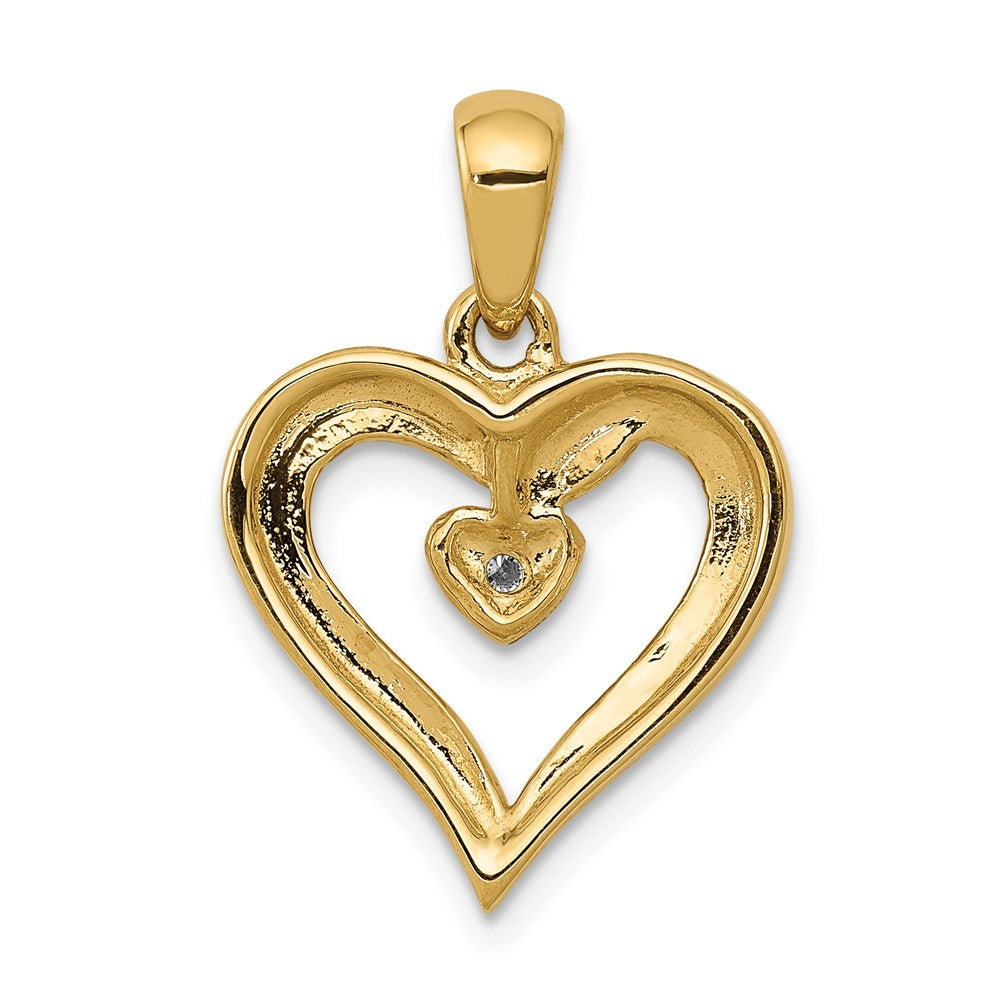 14K Yellow Gold AA Real Diamond Heart Pendant