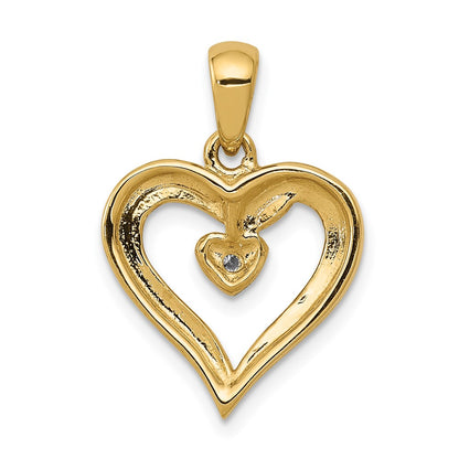 14K Yellow Gold AA Real Diamond Heart Pendant