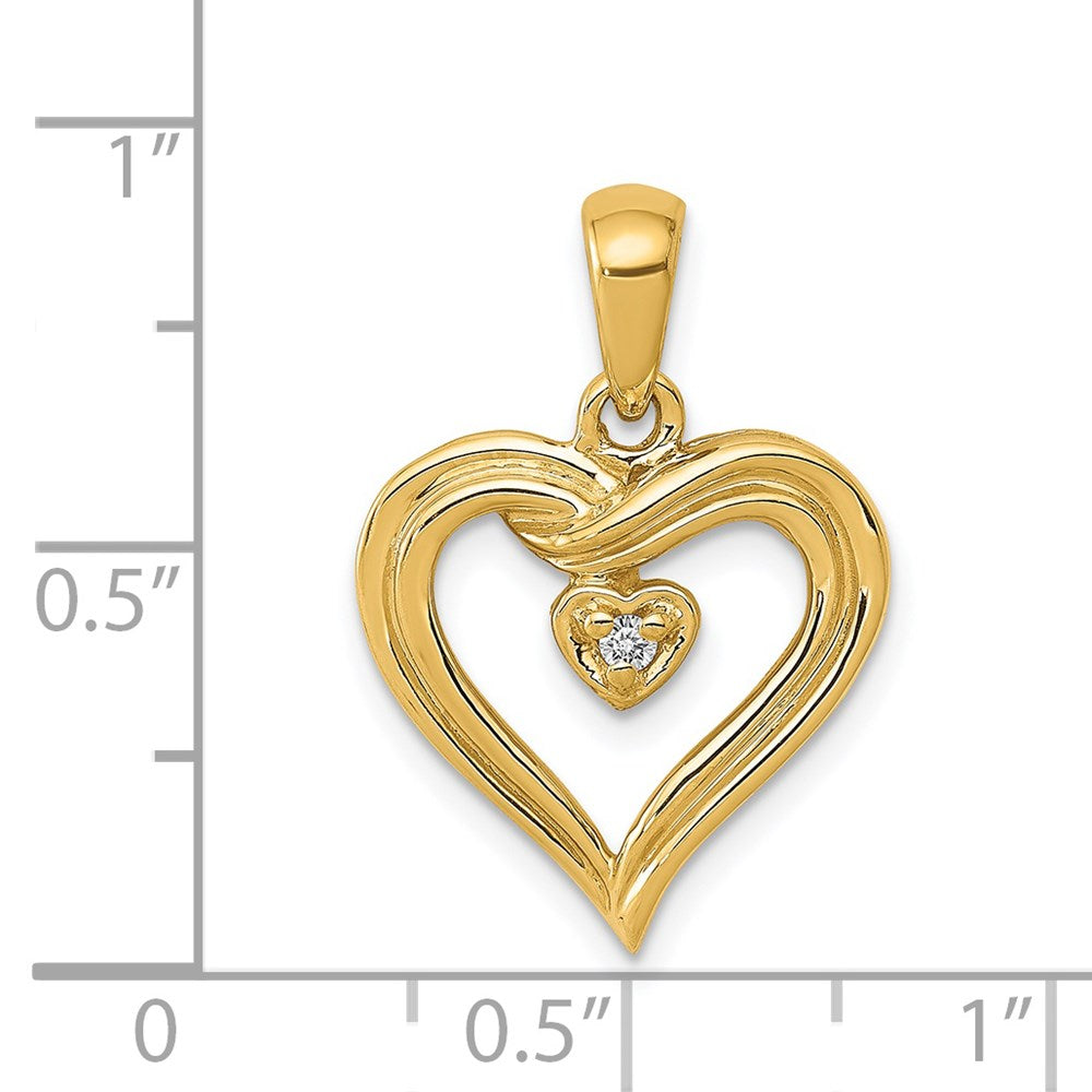 14K Yellow Gold AA Real Diamond Heart Pendant