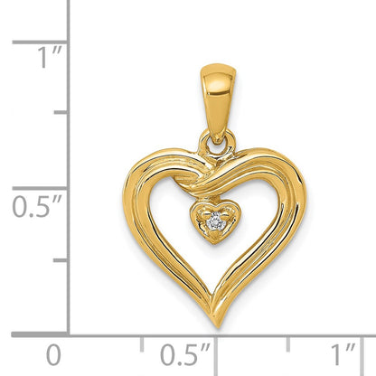 14K Yellow Gold AA Real Diamond Heart Pendant